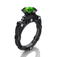 Art Masters Caravaggio 14K Black Gold 1.0 Ct Peridot Diamond Engagement Ring R623-14KBGDP