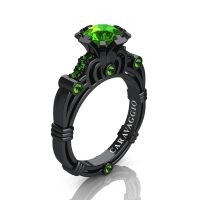 Art Masters Caravaggio 14K Black Gold 1.0 Ct Peridot Engagement Ring R623-14KBGP