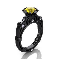 Art Masters Caravaggio 14K Black Gold 1.0 Ct Yellow Sapphire Diamond Engagement Ring R623-14KBGDYS