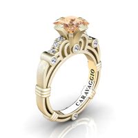 Art Masters Caravaggio 14K Matte Yellow Gold 1.25 Ct Princess Champagne Diamond Engagement Ring R623P-14KYGMDCHD