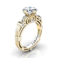 Art Masters Caravaggio 14K Matte Yellow Gold 1.25 Ct Princess Cut Certified Diamond Engagement Ring R623P-14KYGMLD