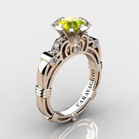Art Masters Caravaggio 14K Rose Gold 1.0 Ct Yellow Sapphire Diamond Engagement Ring R623-14KRGDYS