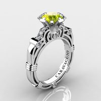 Art Masters Caravaggio 14K White Gold 1.0 Ct Yellow Sapphire Diamond Engagement Ring R623-14KWGDYS